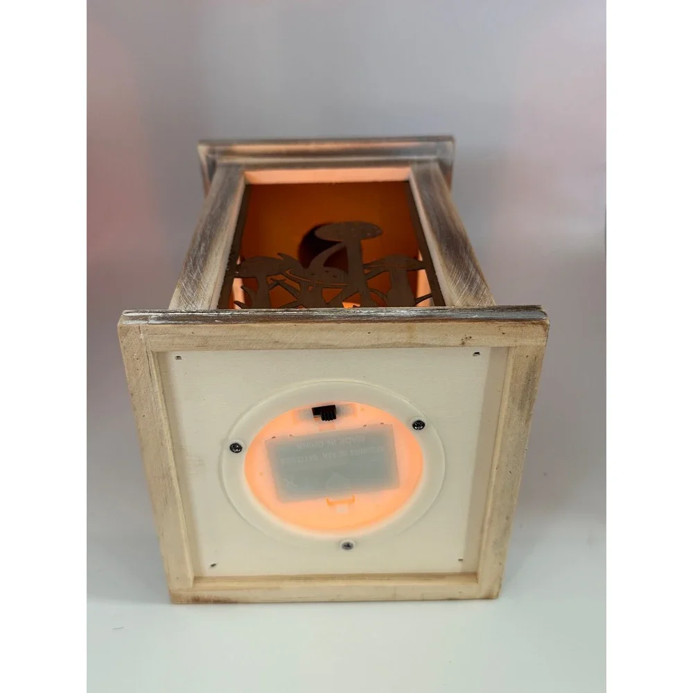 Rustic Mushroom Forest LED Lantern Wood Metal Woodland Flameless Candle New